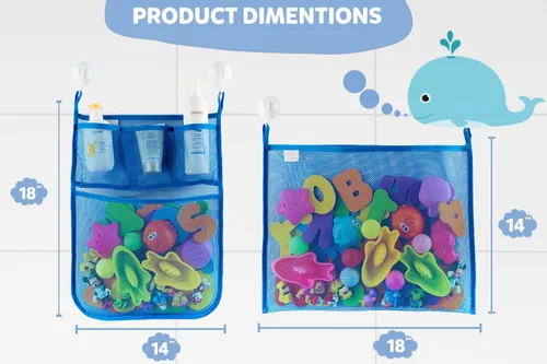 Vista 2 de 2 x Mesh, Organizador de juguetes para baño + 6 ganchos fuertes, bolsas de red perfecta para juguetes para la tina, Estas bolsas organizadoras