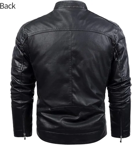 Vista 5 de Chaqueta de cuero a la moda para hombre Can-am, chaqueta de motocicleta gruesa con forro polar cálido, abrigo bombardero de invierno con bolsillos