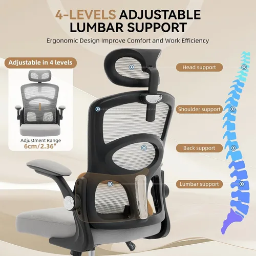 Vista 6 de Ergonomic Office Chair with Lumbar Support & Adjustable Headrest, High Back Mesh Computer Chair 360° Swivel Rolling Desk Chair Swivel Desk Chair for