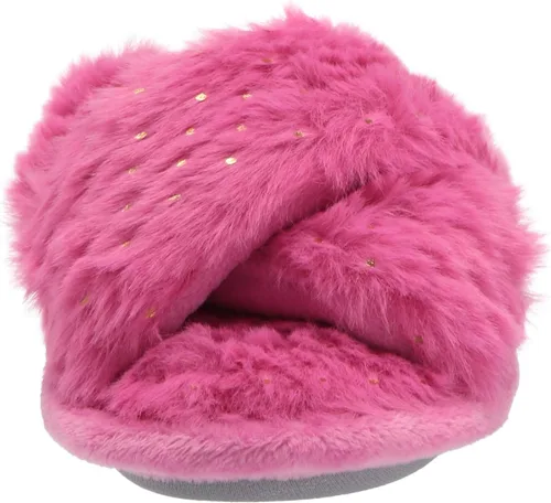 Vista 2 de Dearfoams Pantuflas unisex Ava Kids con detalle impreso de piel sintética y banda cruzada para niños