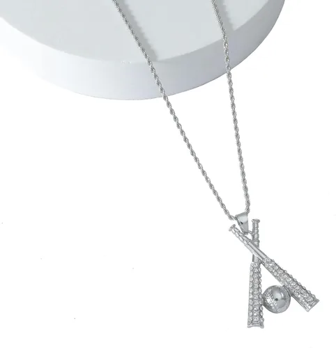 Vista 6 de HYXITVCG Collar de béisbol Hip Hop con colgante de béisbol con cruz de bate de béisbol de acero inoxidable para niños, joyería deportiva, collar