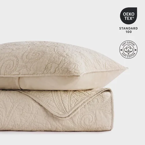 Vista 4 de EVERGRACE HOME - Juego de edredón de cachemira 100% algodón, tamaño King Lino Paisley Beige
