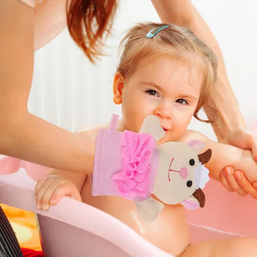 Vista 7 de LALAFINA 3 guantes de baño con bonito patrón de dibujos animados para niños y niñas, exfoliantes de ducha, suministros de baño ligeros y seguros