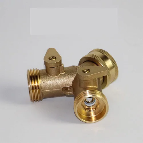 Vista 3 de Válvula de cierre de latón de 2 vías tipo Y de 3/4 pulgadas con anillo de goma para manguera de jardín, conector de tubería de agua
