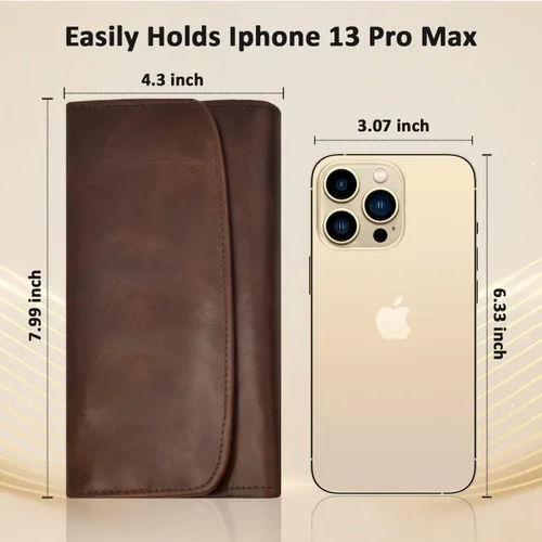 Vista 3 de Leather SR Cartera de cuero de grano superior RFID para mujer, con aspecto vintage resistente con 13 ranuras para tarjetas, 2 compartimentos