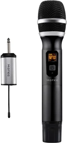 Vista 10 de HOTEC Micrófonos inalámbricos Dual UHF Sistema de micrófono de mano con control de eco/volumen, receptor recargable para karaoke, iglesia, boda