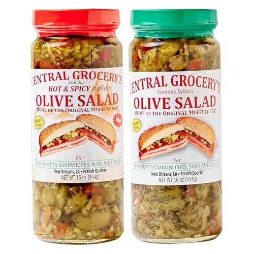 Vista 9 de Central Grocery - Ensalada de aceitunas – Combo de 16 onzas – Ensalada de aceitunas caliente y original – Perfecto para muffulettas, sándwiches