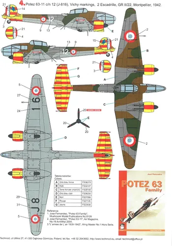 Vista 7 de Techmod 48087 1/48 Potez 63-11 French Fighter Wet Decal WWII w/Mask WWII