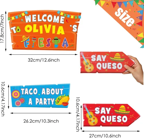 Vista 2 de 20 carteles de fiesta mexicana para fiesta de taco, bar, carteles direccionales para fiestas temáticas de Cinco de Mayo, decoración de patio