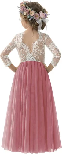 Vista 18 de 2Bunnies - Vestido de fiesta con tutú de tul, espalda de encaje de rosa, tipo A, para niñas Maxi sin mangas de encaje