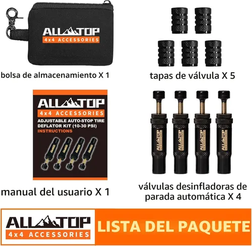 Vista 3 de ALL-TOP Kit de Válvula Deflactora de Neumáticos con Parada Automática Ajustable (10-30 PSI) 4 Piezas Herramienta Atornillable para Desinflar