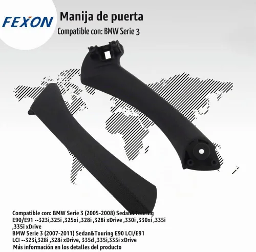 Vista 3 de FEXON Cubierta interior y exterior de la manija del tirador del panel de la puerta, 3 pares de repuesto para BMW E90 E91 E92 E93 3 Series 323 325