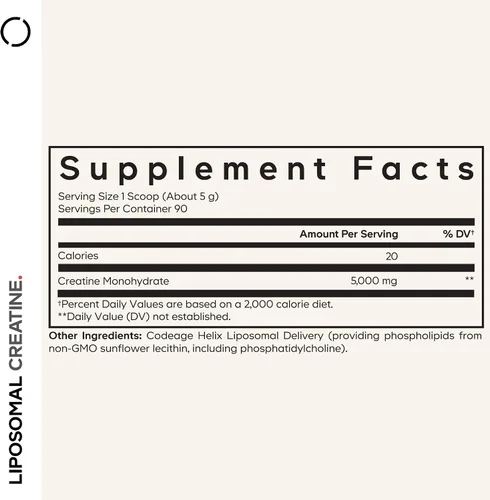 Vista 2 de Codeage Polvo de creatina liposomal, 5000 mg, monohidrato, sin sabor, 90