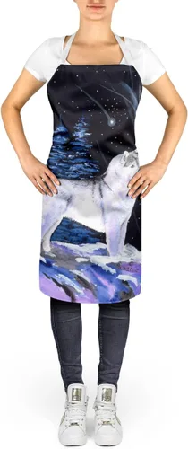 Vista 2 de Caroline's Treasures SS8400APRON Starry Night Siberian Husky Delantal de Cocina, Servidor de Cocina, Hornear Manualidades Jardinería para Adultos