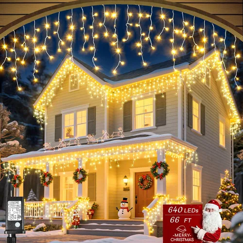 Vista 12 de Luces de Navidad de Carámbanos para Exteriores, 33 pies 400 Luces LED de Carámbanos para Exteriores, Luces Centelleantes Enchufables para Interiores