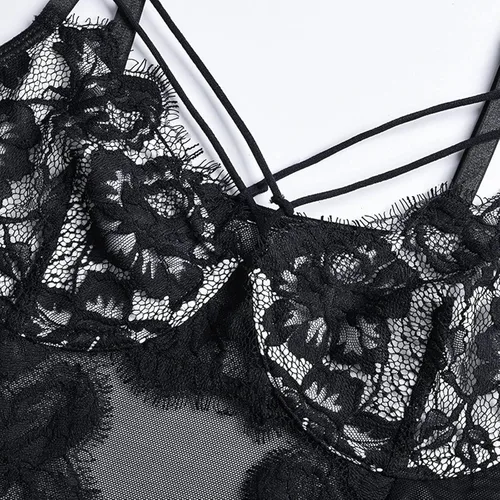 Vista 5 de Babydoll - Lencería sexy de encaje largo para mujer camisón de peluche bralette de malla para dormir