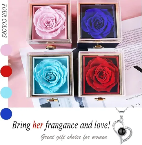 Vista 6 de PERRYANDMOON Regalos para el día de la madre, rosas reales preservadas con collar "I Love You", regalos para mamá, regalos para esposa, novia, mamá