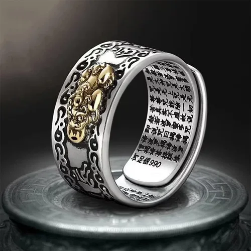 Vista 6 de Qeahenwi Feng Shui - Anillo de mantra Pixiu 2022 para hombres y mujeres, anillo de Feng Shui para riqueza y protección, amuleto de dinero de buena