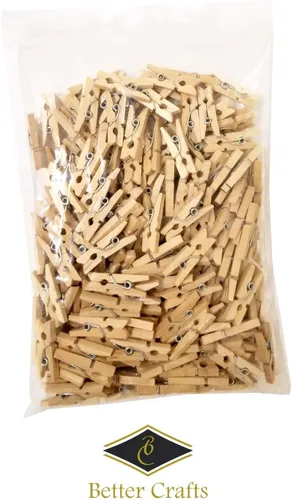Vista 3 de Mini pinzas de madera natural para manualidades o decoración de interiores. Lindos alfileres de ropa a granel (500, 1 pulgada)