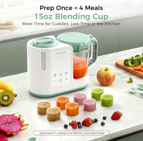 Vista 6 de Momcozy AutoMeal Procesador de Alimentos para Bebés – Procesador de Alimentos de Vapor y Mezcla Automática de Un Solo Paso, Taza Grande de 15 oz