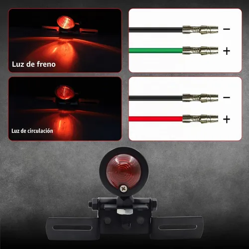 Vista 5 de Luz trasera de bala de motocicleta con soporte de placa de matrícula luz de freno para Cafe Racer Bob-ber Cho-pper personalizado negro rojo luz