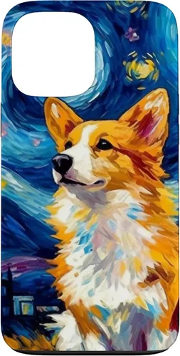 Vista 24 de Carcasa para iPhone 16 Welsh Corgi Dog Starry Night Van Gogh Welsh Corgi