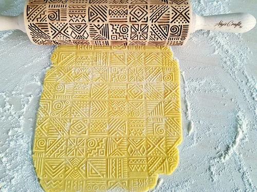 Vista 4 de Rodillo de relieve AFRICA con patrón tribal para galletas y cerámica de Algis Crafts