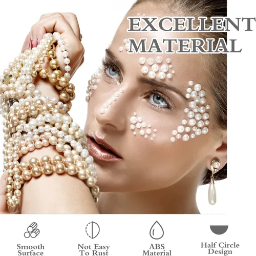 Vista 4 de 5600 calcomanías de perlas autoadhesivas, 4 tamaños de perlas blancas con parte trasera plana, calcomanías autoadhesivas para maquillaje facial