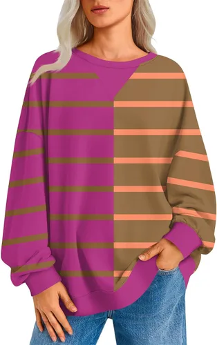 Vista 16 de Sudadera de manga larga para mujer, sudaderas de gran tamaño, estilo casual, cuello redondo, tallas S-2XL