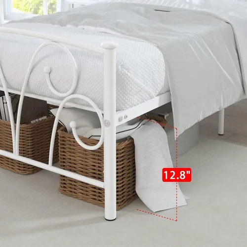 Vista 7 de Elephance - Base de cama individual con cabecera y estribo de metal, color blanco