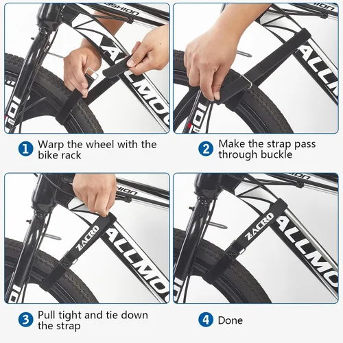Vista 4 de Zacro Bike Rack Straps, 2/4 PCS Adjustable Bike Wheel Strap with Upgraded Gel Grip & Stonger Metal Buckle, 24/31.5 Inches Anti-Slip Bicycle Tire