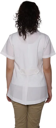 Vista 2 de Tess - Bata de salón para mujer, chaqueta de estilista a prueba de blanqueador, uniforme ligero con botones y bolsillos para cosmetología