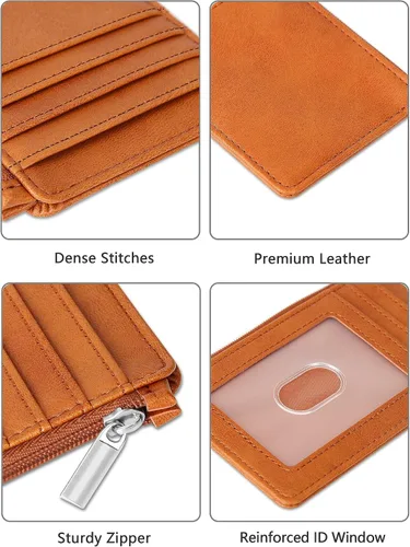 Vista 4 de Cartera delgada minimalista con bolsillo frontal, bloqueo RFID, tarjetero con ventana para identificación, 6 ranuras para tarjetas, cartera
