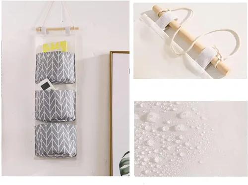 Vista 2 de Organizador para armario de puerta, 2 paquetes de bolsas impermeables para colgar en la pared con 3 bolsillos para cocina, dormitorio, baño (gris)