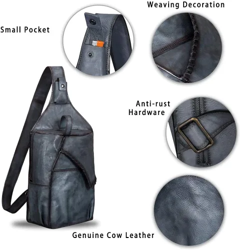 Vista 5 de Bolso de la honda de cuero genuino para los hombres Vintage hecho a mano Crossbody Casual Daypack hombro Satchel