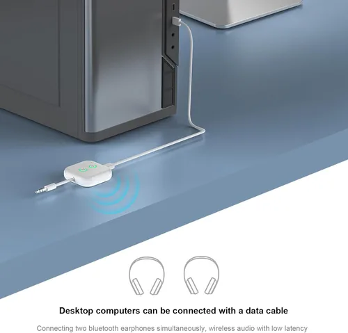 Vista 6 de Transmisor Bluetooth 5.3, adaptador de audio AptX adaptativo/baja latencia Doble enlace, funciona con conectores auxiliares de 0.1 in en aviones