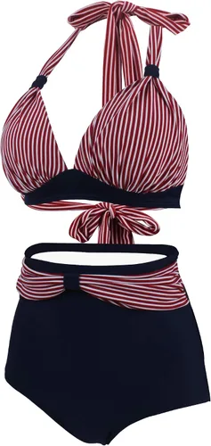 Vista 2 de Goldstitch Traje de baño para mujer, con estampado floral, cuello halter y cintura alta, 2 piezas