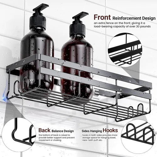 Vista 4 de WOWBOX Paquete de 2 organizadores de ducha – Estante de ducha colgante adhesivo – Organizadores y almacenamiento de baño y cocina, estantes de ducha