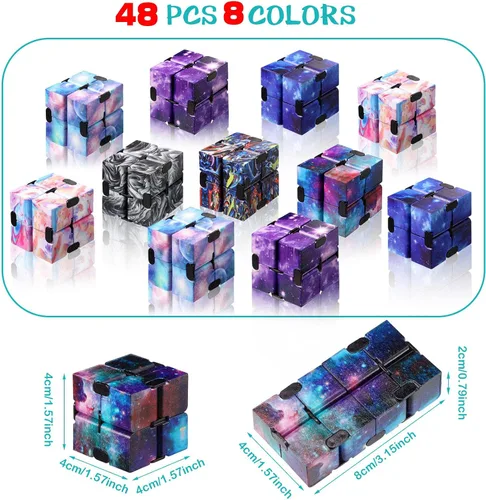 Vista 2 de Chivao 48 piezas de cubo infinito juguete sensorial cubo infinito Fidget juguete para aliviar el estrés de mano infinito volteando escritorio