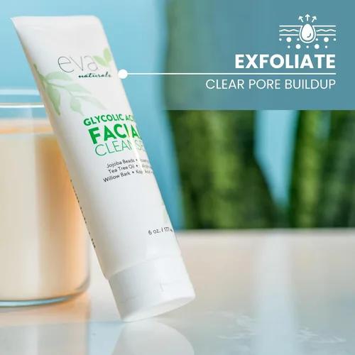 Vista 4 de Eva Naturals Limpiador facial de ácido glicólico – Lavado facial exfoliante con ácido salicílico, árbol de té y vitamina E para acné, puntos negros