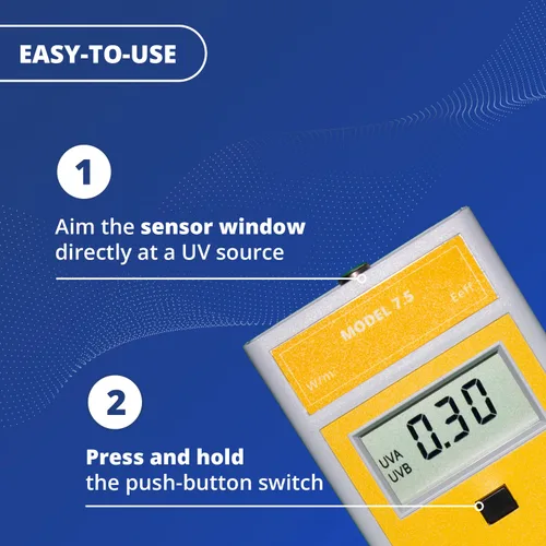 Vista 3 de Solarmeter Medidor UV eficaz de eritema modelo 7.5, radiómetro UV digital, ideal para la prevención de quemaduras solares, pruebas de gafas