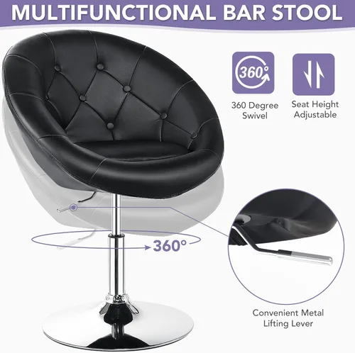 Vista 4 de MAT EXPERT Silla de tocador con altura ajustable, silla de maquillaje sin brazos con marco cromado y respaldo ergonómico, moderna silla giratoria