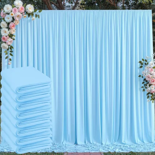 Vista 110 de Cortina de telón de fondo azul bebé de 10 x 8 pies sin arrugas para fiestas, cortinas de fondo de fotos de poliéster azul claro para cumpleaños