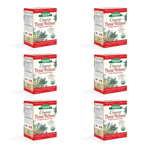 Vista 5 de Tadin Té orgánico para el bienestar de la garganta, té de hierbas sin cafeína para aliviar la garganta, 20 bolsas de té por caja, paquete de 6