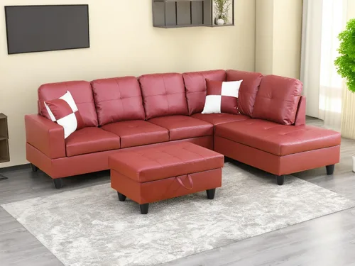 Vista 8 de Sofá en forma de L, sofás seccionales de piel sintética para sala de estar, moderno juego de muebles de sala de estar, sofá en 3 piezas