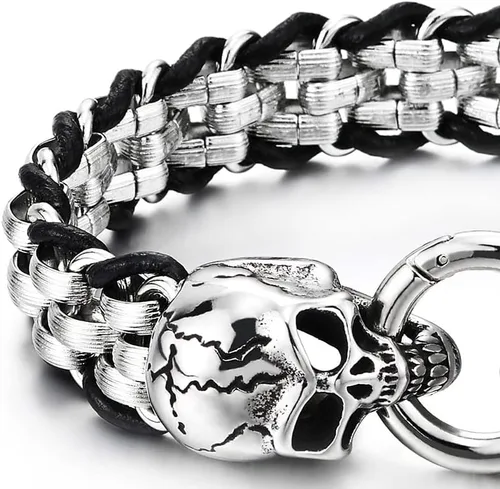 Vista 4 de COOLSTEELANDBEYOND Pulsera gótica de acero inoxidable con cierre de anillo de resorte para hombre