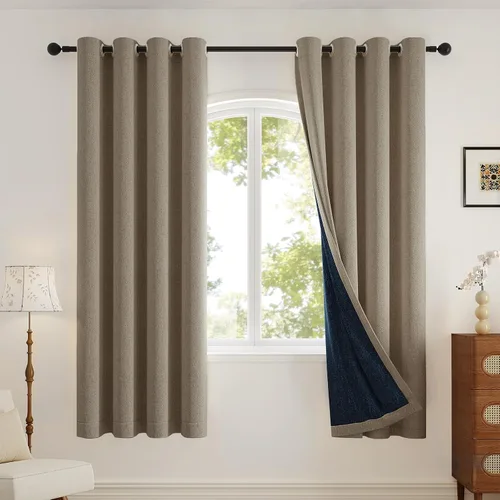 Vista 15 de Rinwoc Cortinas opacas gruesas y suaves, juego de 2 paneles para dormitorios pequeños/habitaciones de niños, con textura de lino y bloqueo de luz