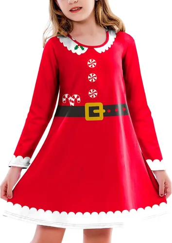 Vista 25 de Deerose Vestido de manga larga para niñas del día de San Patricio Mardi Gras, de 3 a 14 años Navidad café