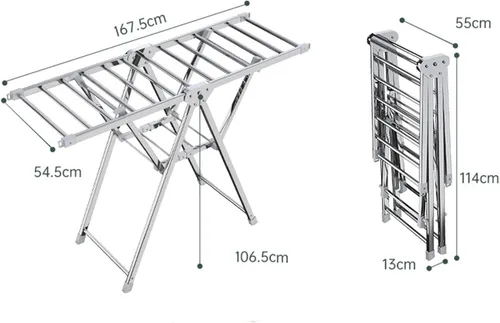 Vista 2 de TOMYEUS Estante de secado de ropa plegable de acero inoxidable para secadora de suelo, diseño de doble ala de 2 niveles, multifuncional, plegable