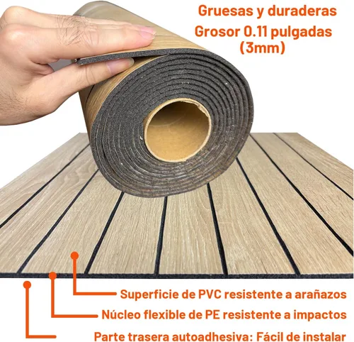 Vista 7 de YU LI 3DH Panel de Pared con Listones de PVC para Despegar y Pegar 118"x15.75" Autoadhesivo Panel de Papel Tapiz Grueso de Imitación Grano de Madera